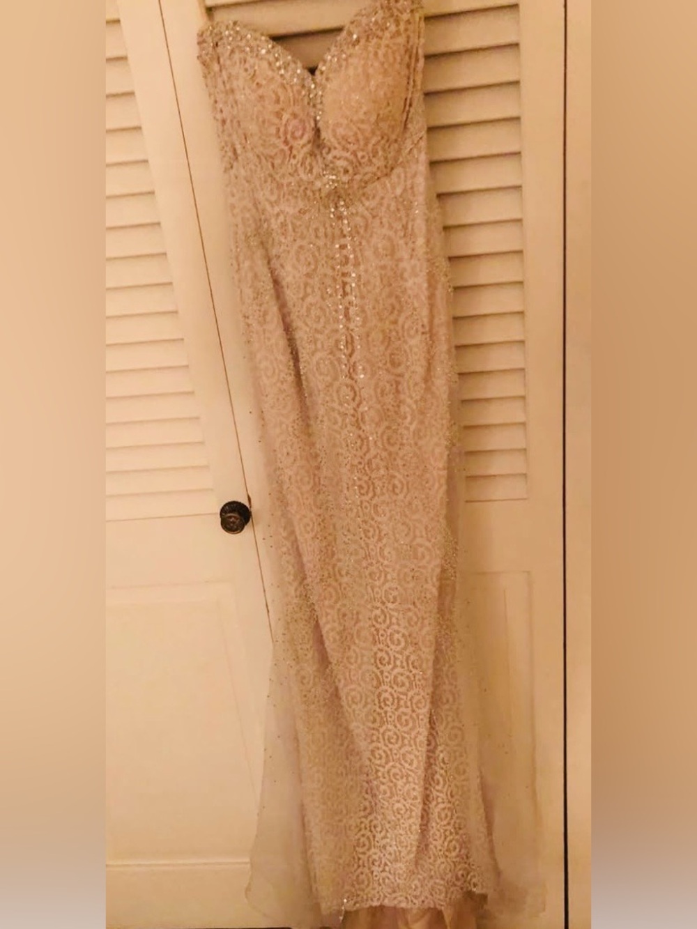 Custom Couture•Claire’s Collection•White Lace Beaded Evening Gown Dress